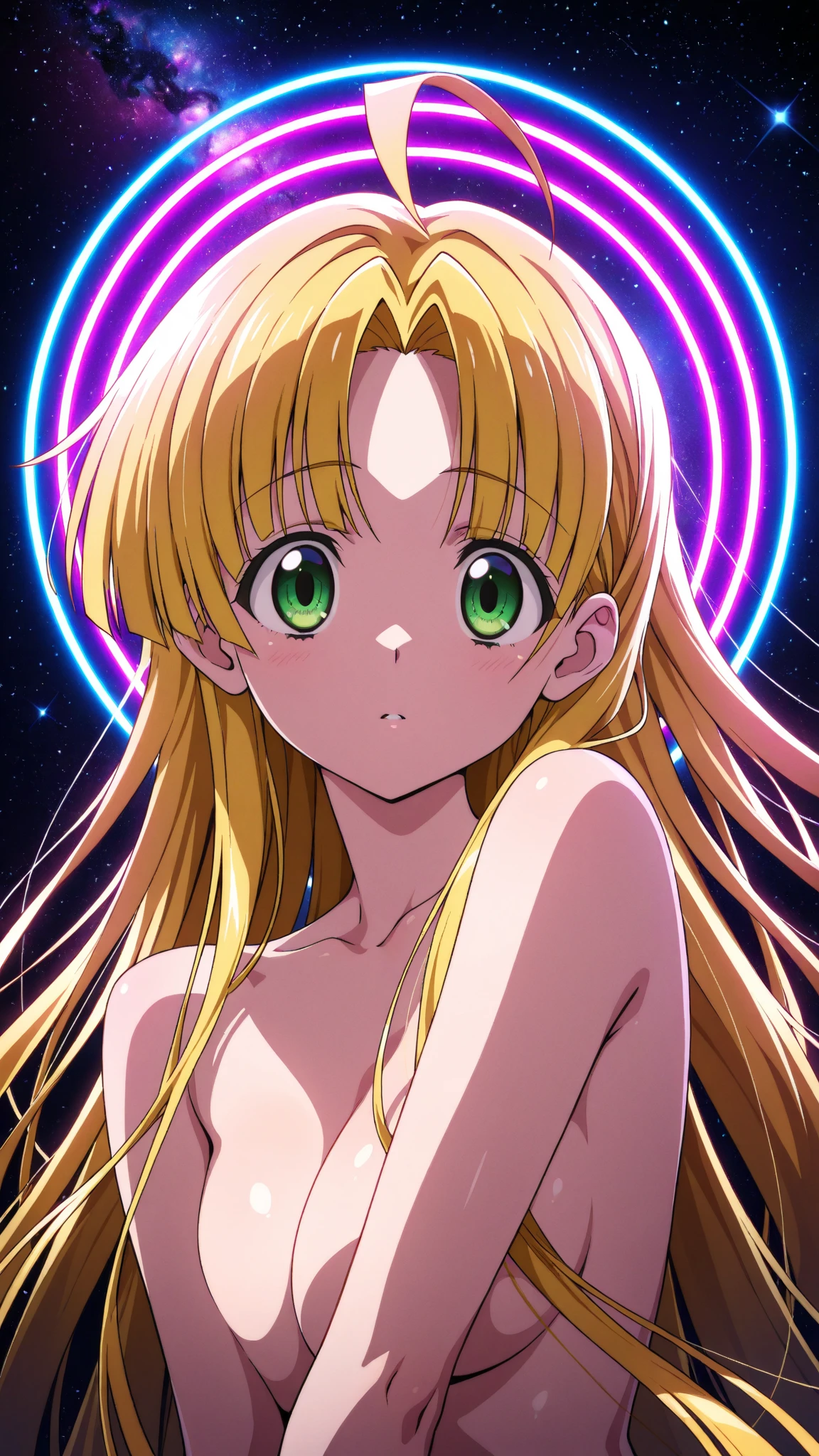 gold hoop, gold ring, (circular band), (hoop-like metallic accessory), (exotic dancer), holding hoops in hands, ring toss, (wet pussy)ejaculate(exposed vulva)(erect clitoris)(protruding labia), large round breasts, erect nipples, narrow constricted waist, small hips, slender legs spread