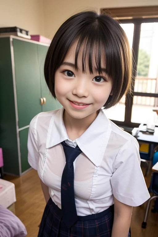 doggystyle, 1 boy and 2girl are having sex, Japanese junior high school student, no panties, no bra, nude, naked, small breasts, cute, neat, serious, honor student, straight short hair, in front of a white wall, spread legs, cute Japanese junior high school student, cute face, wearing a collar Cute Japanese girl, looking up, crying, mouth slightly open, cloudy liquid gushing from her pussy, junior high school student, ,