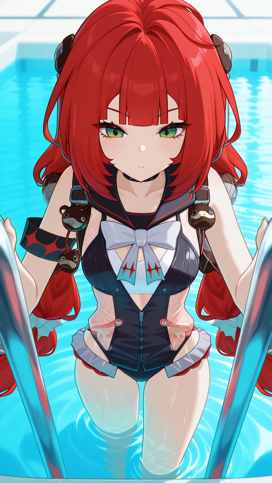 Houshou Marine、hololive、Virtual Youtuber、red thong hair、pirate ship captain、Symbol of an arrow stuck in a heart、Highlight your chest with a red leather bikini、sea side