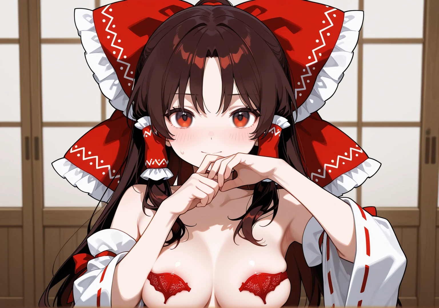 masterpiece, best quality,
1girl, hu tao (genshin impact), hat, red eyes, twintails, brown hair, solo, symbol-shaped pupils, long hair,bangs, cute, (nude), (((small breasts))), ((ahegao)), ((close up)), ((breast grab)), bra, looking down, forest, at night, blue myst, (tongue), opened mouth, ((yawn))