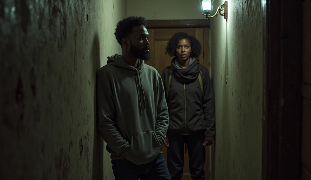 a masked man who kidnaps a black woman in an alley at night with dim lights