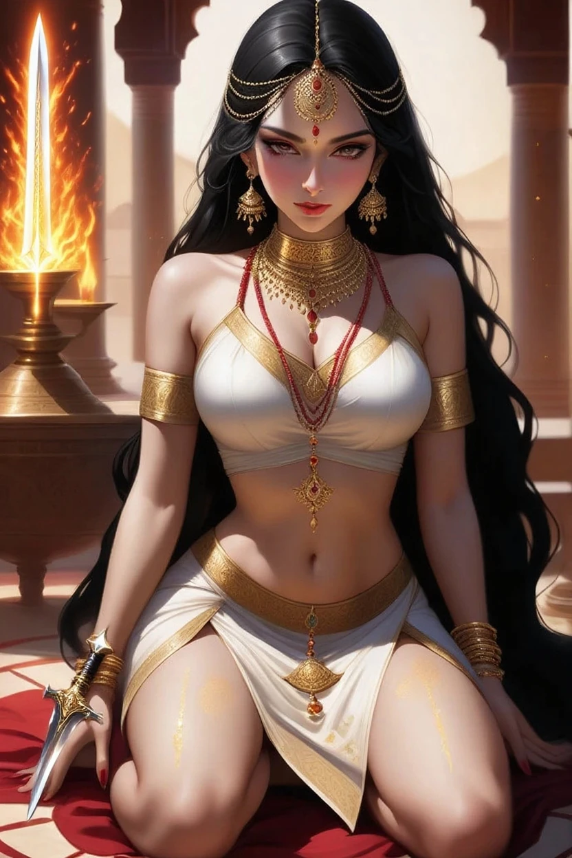 Create a highly detailed and realistic image of Cleopatra, the famous queen of ancient Egypt. She should have strikingly beautiful features, with almond-shaped eyes lined with dark kohl, a straight nose, and full lips. Her hair should be dark and styled in a traditional Egyptian fashion, with bangs and adorned with gold and jeweled ornaments. Cleopatra should be wearing a royal headdress, possibly a nemes or a diadem, and elaborate gold jewelry, including earrings, necklaces, and arm cuffs. Her clothing should be luxurious, featuring a flowing white linen dress with gold accents. The background should evoke the grandeur of ancient Egypt, with elements such as hieroglyphics, columns, or a throne room. The lighting should enhance her regal presence, with a warm, golden hue.