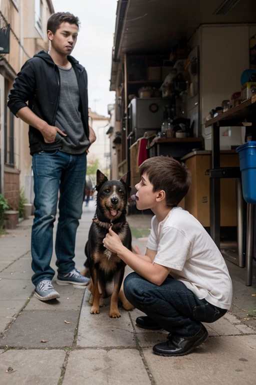 A boy found a dog on the street