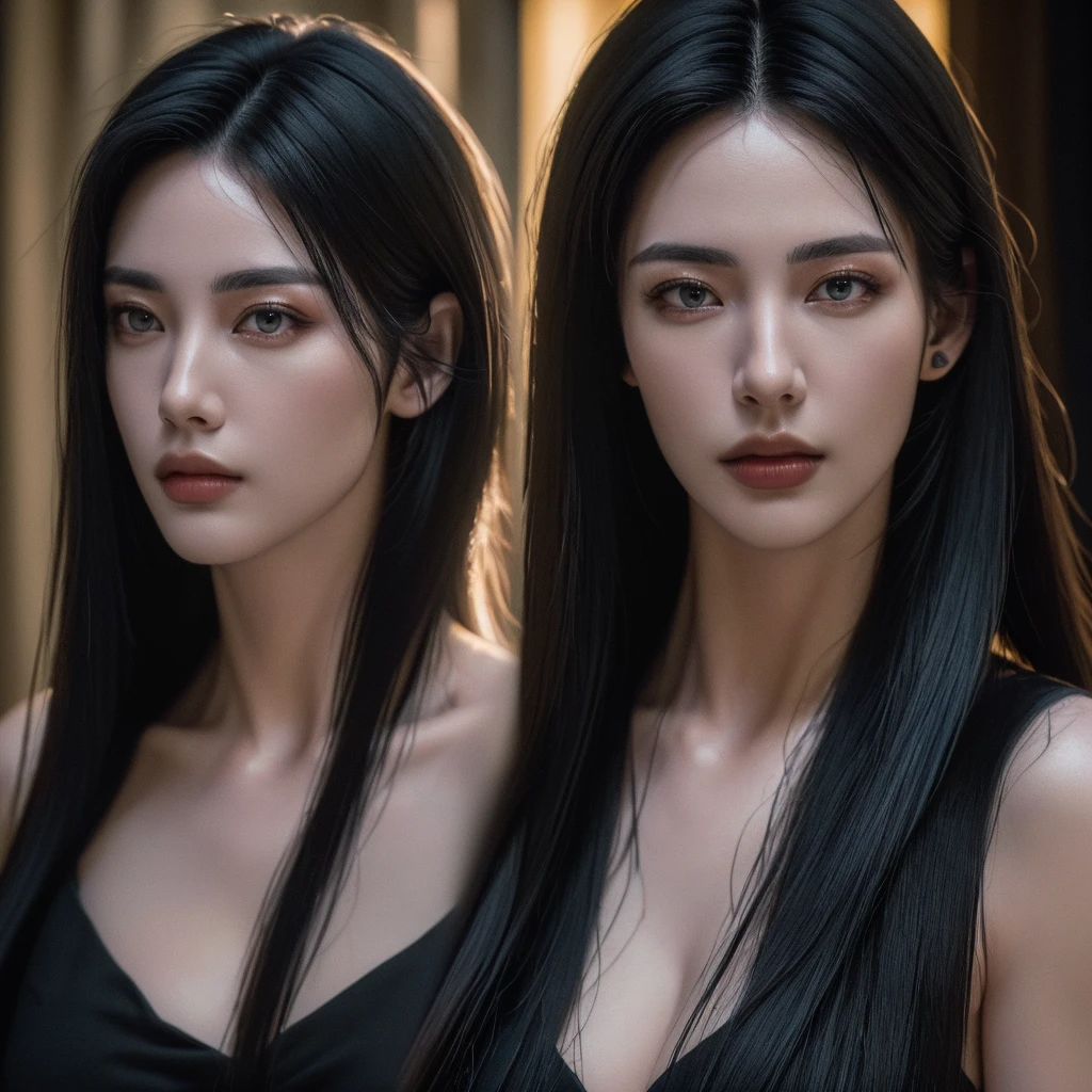((realistic)), (detailed), 2girls, white hair, purple eyes, tall, lovely and slender legs, long hair, large breasts, the girls kissing each other, long white dress with frills, 