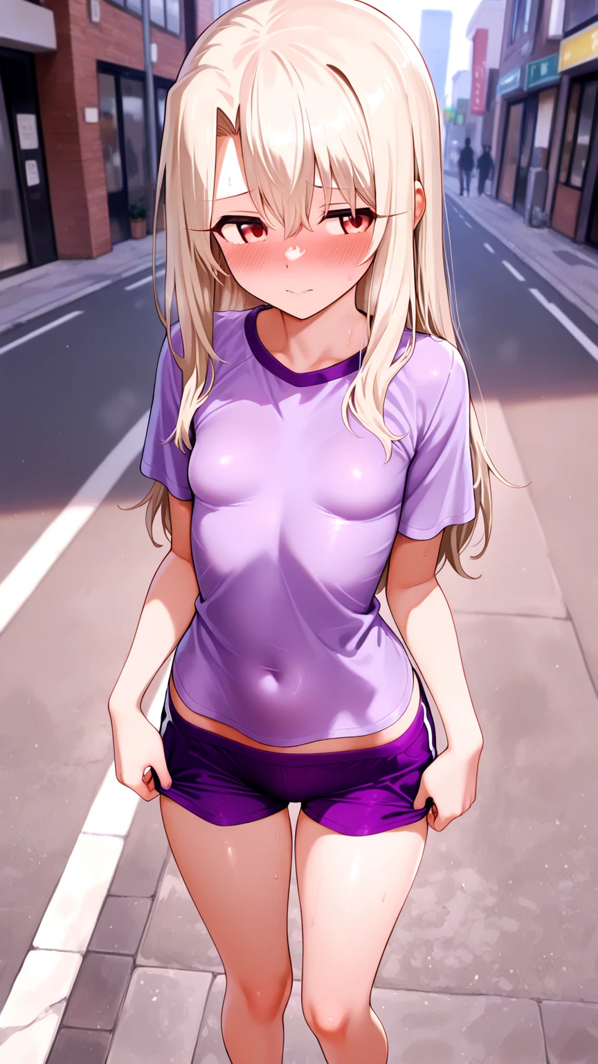 ((best quality)), ((masterpiece)), (detailed), perfect face, 18yo teen girl, skinny waist, skinny thighs, (((wearing only panties))), crowded street, (((embarrassed:1.5))), ((blushing:1.3)), blonde, braid, (((topless))), walking
