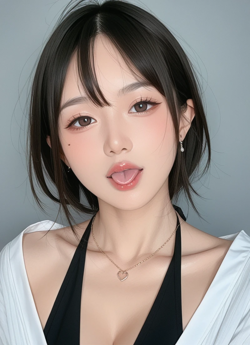 ((vivid, Realistic: 1.5), (high resolution)(8K quality)No background: 1.0, Beautiful 17 year old Japanese girl: 1.2, Light Gray Background: 1.2, Breast augmentation: 1.1, cute: 1.2,Follow me((Taking the offered finger in my mouth、Stick out your tongue as far as you can.、Drooling)):1.5, A little short hair: 1.2, Black Hair: 1.0, Small face: 1.1, Straight hair: 1.1, Messy Hair:1.1,Miniskirt flips up:1.2、Unbuttoned dress shirt:1.2,Black Stockings 1.1,Open legs open:1.1, Open your crotch yourself:1.2,My cheeks are red;1.3