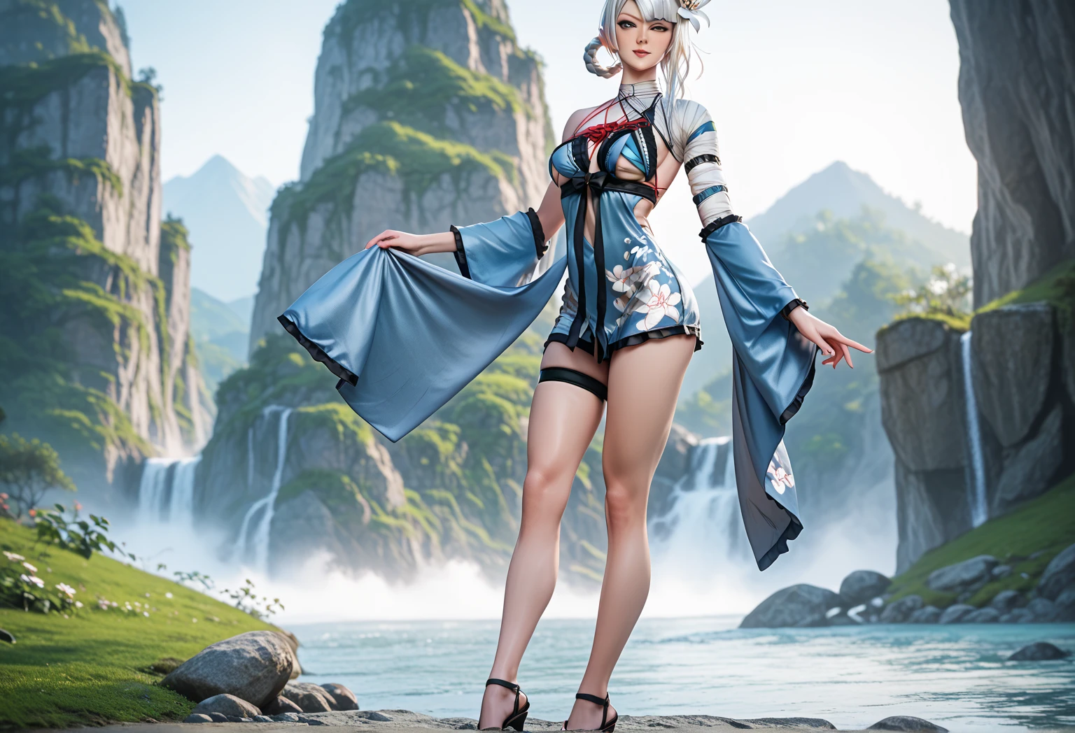 8K、(top-quality、tmasterpiece:1.2)、High quality、high-level image quality、(top-quality))、ciinematic light、(Faces of details:1.2)、(tmasterpiece:1.5)、(top-quality:1.2)、(bokeh dof:1.2)、35 mm:1.25、wide angles、((low angles:1.2))、I'm missing、glamour shot、shot from afar、front or back、Anime girl in tight bikini、Crowded streets:1.2、1 girl in、a model 19 years old、 独奏、white skinned、Cute Baby Turtle、(full body1.15)、detailed skin textures、glistning skin、Detailed Beautiful and delicate face:1.3、The shape of is clearly visible,、pubic shape clearly visible、(((see-through white bikini))、((High-cut T-back pants))、((bikini with less area of fabric:1.5))、((Wet and pubic hair shows through))、(((Wet and areola display through))、((Moisturized and skin clear))、Erotic、((deep colour))、large natural breasts、 Narrow waist、Detailed hair with bangs、detailed long untidy hair:1.3、Random hairstyle、A smile:1.2、Sink into the crotch、((A street:1.2))、A girl who is far from the camera、((Taken from vegetation:1.4))、((So much so that the bushes in front of the girl were covered:1.6))、A tree attacks a girl々all day、double tails、