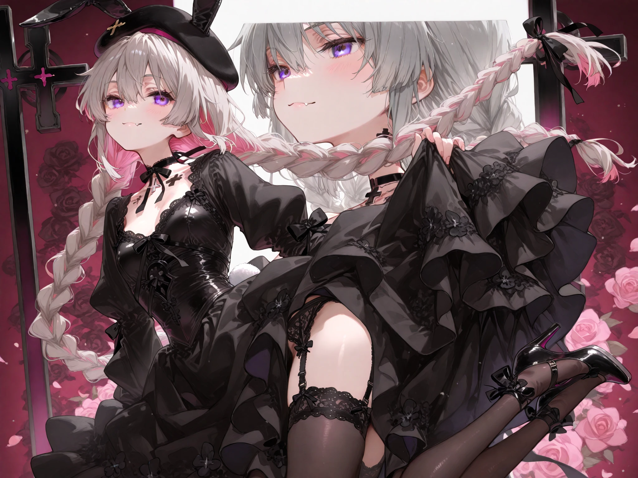 Anime characters in black and white costumes and black hats, Guweiz on ArtStation Pixiv, Guweiz in Pixiv ArtStation, Guviz, 2 b, 2b, Neil 2 B, guweiz masterpiece, 2b Deny automata, from girls frontline, nier : automata inspired, nier:automata inspired