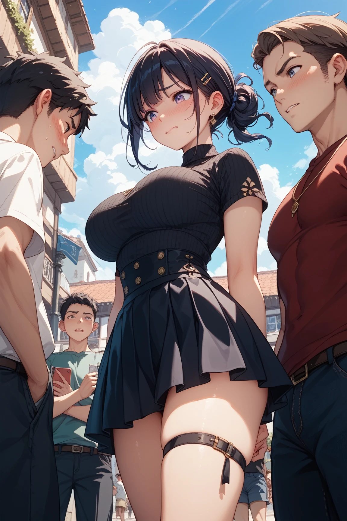 atmosfera chuva black Stunning painting featuring the very beautiful sarada Naruto + venom sider girl with chained wrists, provocative pose, flirtatious expression, tattered unbuttoned shirt black gold highly detailed tattered leather mini skirt, perfect anatomy, centered, near perfect, dynamic, highly detailed, artstation, concept art, soft and sharp focus, illustration, art by Carne Griffiths and Wadim Kashin, graffiti airbrush techniques, high definition accent lighting, contrasted with vivid paint colors, cinematic, photorealistic, by Boris Vallejo, atmosphere extra space, digital rendering, digital painting, beep, Noah Bradley, Cyril Roland, Ross Tran, trending on artstation