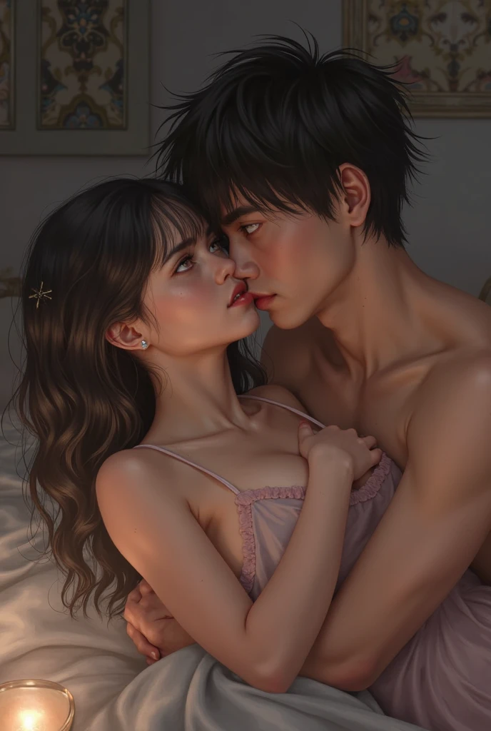 High-quality images of couples: blond man (Tall、Statue-like、Handsome and、Brave young man、Blue eyes、Curly golden hair、Wearing a grey antique military uniform) A woman with black hair (long straight black hair、Long Bangs、Tears streaming down my face、Blackberry eyes、A beautiful young femme fatale、naked、PRİNCESS、Hugging。They are in love with each other。Created by Boris Vallejo「Ideal Anatomy」The sketch of、It is characterized by being very detailed.。masterpiece、Detailed study of the face、Beautiful Face、Features of Beautiful Face、Perfect Image、Realistic shots、Detailed study of the face、Full body image、8k、Detailed Images、Highly detailed illustration、A true masterpiece of the highest quality、Careful drawing。Bare Skin、Gown and naked watercolor、
Watercolor Gothic、Romance Black Panties、

Large drops of sweat、Dripping Sweat、A look of ecstasy as she spreads her legs wide、Intense love, intense pose、Lean back