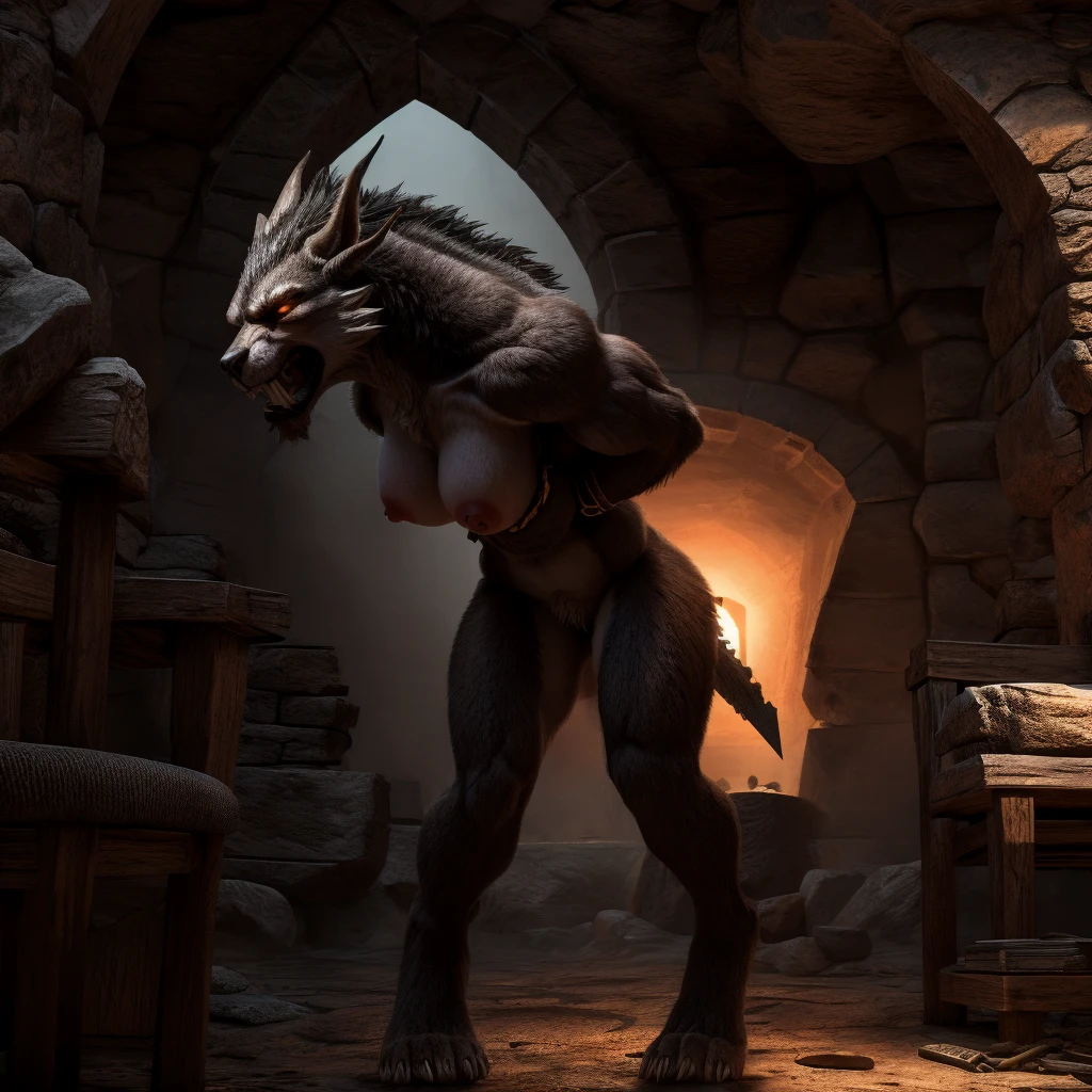 (by darkgem:1.4), masterpiece, best details, real life, depth of field, detailed background, nude,  solo female, (anthro), (anthro chimera:1.4), sexy girl woman, femme, genitals, hairy pussy, exposed vagina, with bushy pubic hair and armpit hair, snarling, growling, attitude, (breasts:1.2), clear details, powerful, pleasure, self-pleasure, detailed nipples, perfect hands, sticky pussy, monster girl, genital close up, occult, ritual, summoning, magic circle, symbols, library, rainbow fur, (iridescent fur:1.2), fangs, tongue, magic, casting fire, tail, levitating, horns