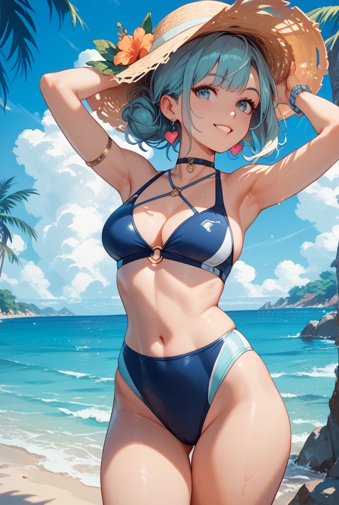 BEAUTIFUL ASIAN WOMAN, WEARING A BLUE THONG BIKINI, punctuation_9, punctuation_8_upper, punctuation_7_upper, A masterpiece in 32K resolution,highest quallity,It's really amazing,very detailled,ultra-high resolution,(ultra-realistic:1.5),(realisitic:1.5),Greater depth of field,cinematic lighting, (Elegant adult Japanese woman:1.1), long black hair,Ultra detailed and beautiful face,(gentle expression:1.1),Translucent White Skin,(realisitic skin texture:1.1), (sexy swimsuits:1.1), design thrown,artistic design,Beautiful and detailed pattern,detailed fabric texture, Beautiful necklace,aretes, Coast at night,(giant moon:1.1),(Dark clouds floating in the dark night sky:1.1), (dramatic angle:1.5),