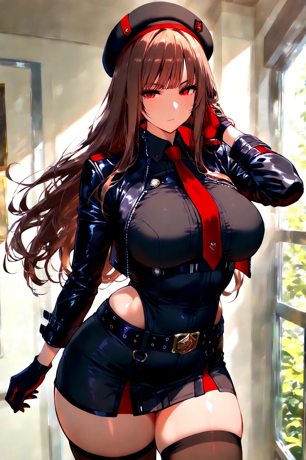 rnlong hair,City girl, Expose the the clitoral, brunette color hair, high ponytails,Sexy tights,Stocking boots ,full-body portraits, anime big breast, style of anime, lightand shade contrast, 8k, super detailing, ccurate, best qualtiy, UHD