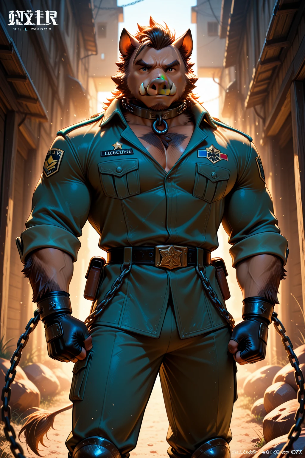 masterpiece, best quality, 8k resolution, Very detailed, hairy,tiger,((red hair)),muscle,Strong,超大muscle,((Sweating)),(((Purple Eyes))),For the audience,(((Firemen))),portrait,(((cap))),(Highest quality scene),(((fire truck))),on the street,(((smiling))),(((Hip bulge))),(((Cunning)),(((Blushing))),((Solitary)),((whole body))