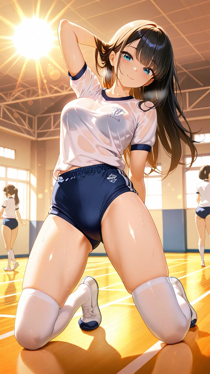 (masterpiece, Highest quality:1.2), One Girl, alone, whole body, Big Breasts,, Brown Hair,Big Breasts, Brown eyes, Mature Woman, ((Character design sheet)),((rough sketch)),((Vulgar)),Thick thighs,One Girl,(Current cheerleading style in yellow, navy and white:1.5), (mini skirt:1.1), ((Peeking up a skirt)), ((A skirt flipped up by the wind)), ((Not wearing panties)), ((No underwear)), ((Strong wind from the front)), Sports top with exposed center, Please raise your hand, Holding an orange pom-pom, Jumping,pubic hair,
