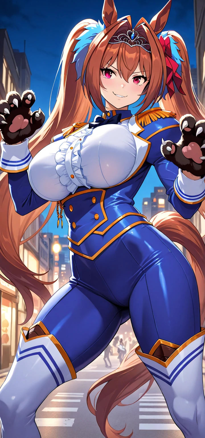 ultra-detailed, Explicit, Beautiful body, Beautiful Nose, Beautiful character design, perfect eyes, perfect face, ultra highres, 4K, beautiful legs, perfect legs, Nice hands, Perfect hand, Masterpiece, Best Quality, Highly detailed, illustration, absurdres, street fighter, doll suit, shadaloo doll, dollsuit, expressionless, blank eyes, looking at viewer, red gloves, emotionless, black latex, corrution, mind control, female combatant, full body, hypnotized, unhappy trance, full body suit, ribbed bodysuit, both arms at side, obey, perfect female body, extremely glossy latex, hypnosis, hypnoLora, empty eyes, Mind control device, poses, submissive_pose, Slave, hat, necktie, stand up straight, standing, standing at attention, hat, necktie, belt, latex, ribbed bodysuit, thighhighs, garter belt, Fighting Stance, extending the right arm from the shoulder into the air with a straightened hand, nazi saluting, military, military saluting, salute, thigh boots, 1girl, konosuba, brown eyes, wiz, brown hair, long hair, asanagi style, large breast