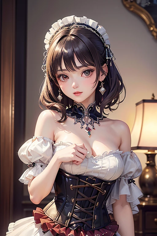 1 girl, (pure color: 0.9), (color: 1.1), (masterpiece: 1,2), top quality, masterpiece, high resolution, original, highly detailed wallpaper, beauty, Victorian, dress, melancholy, big breasts, sepia color, 40 years old --auto --s2