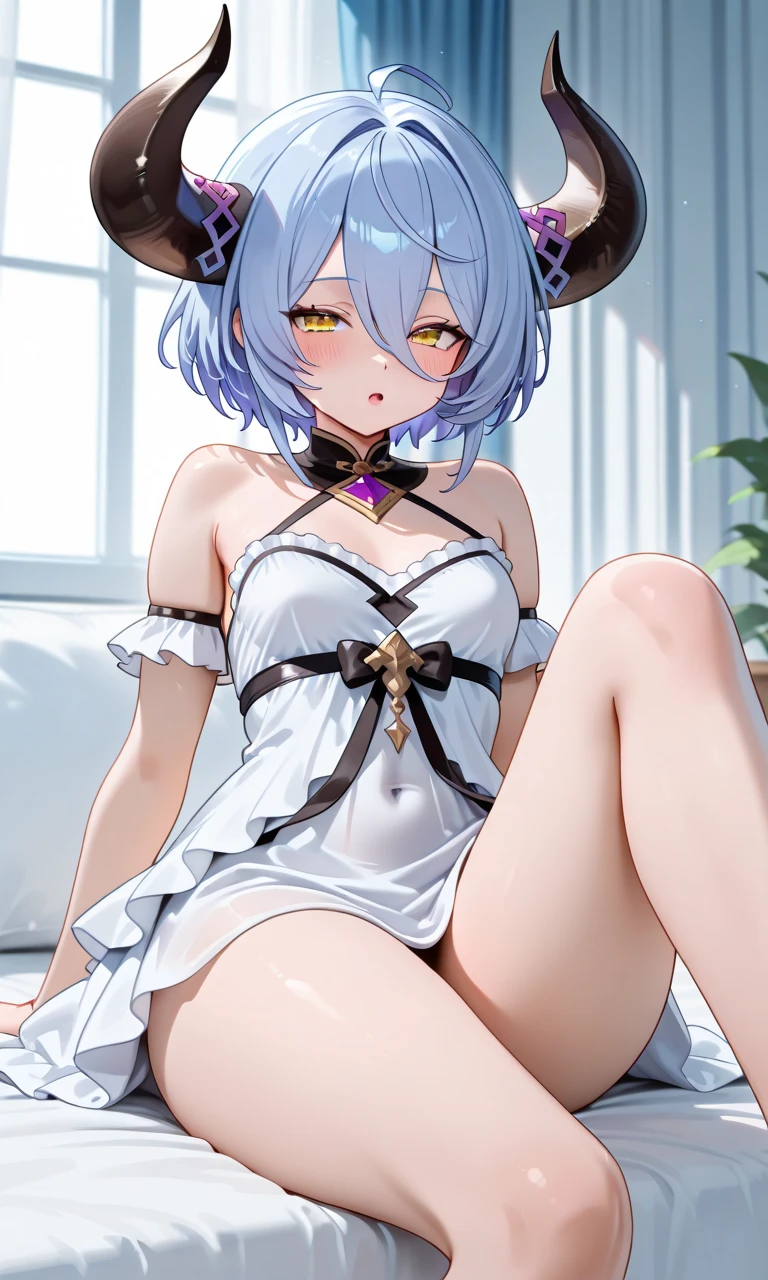 purple hair, rose eyes, short hair, naked, white background, smoll stature, chibi, flat cheast, flat tits, show pussy, naked, unclothed. medium thighs, bandaged legs, small breasts, pink areola, 1 girl, one girl, small stomach, curvy waist, round butt, small belly, clear skin, 1 girl, cute girl, smoll tits, curvy waist, good butt, one girl, 1 girl, naked, 1 girl