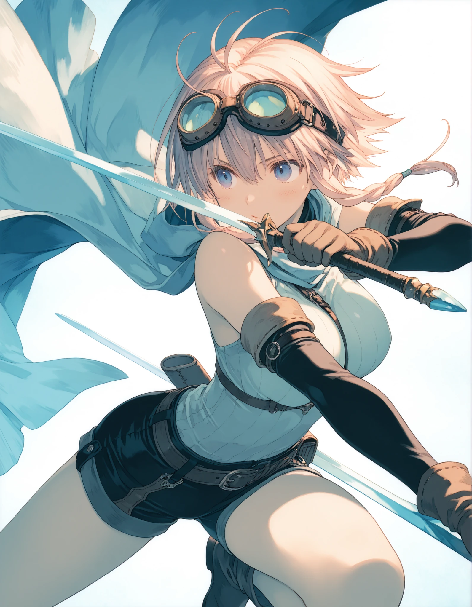 masterpiece, Highest quality, Highest quality, High resolution, concentrated、You can see the top and bottom of your underwear(Pink underwear)、Open chest、The crotch is open、A warrior girl being attacked by many goblins(Magic wand)(Fire Magic)(Desperate look)(Horizontal)(White Hair)(Blue clothes)(Cape)(choker)(belt)(Heart Necklace)(Thigh knee-high socks)(Tear bags)(Earrings)(boots)、Fighting Goblins、Side view、Drops of sweat fly、Dust cloud、Inside the ruins、Speed、