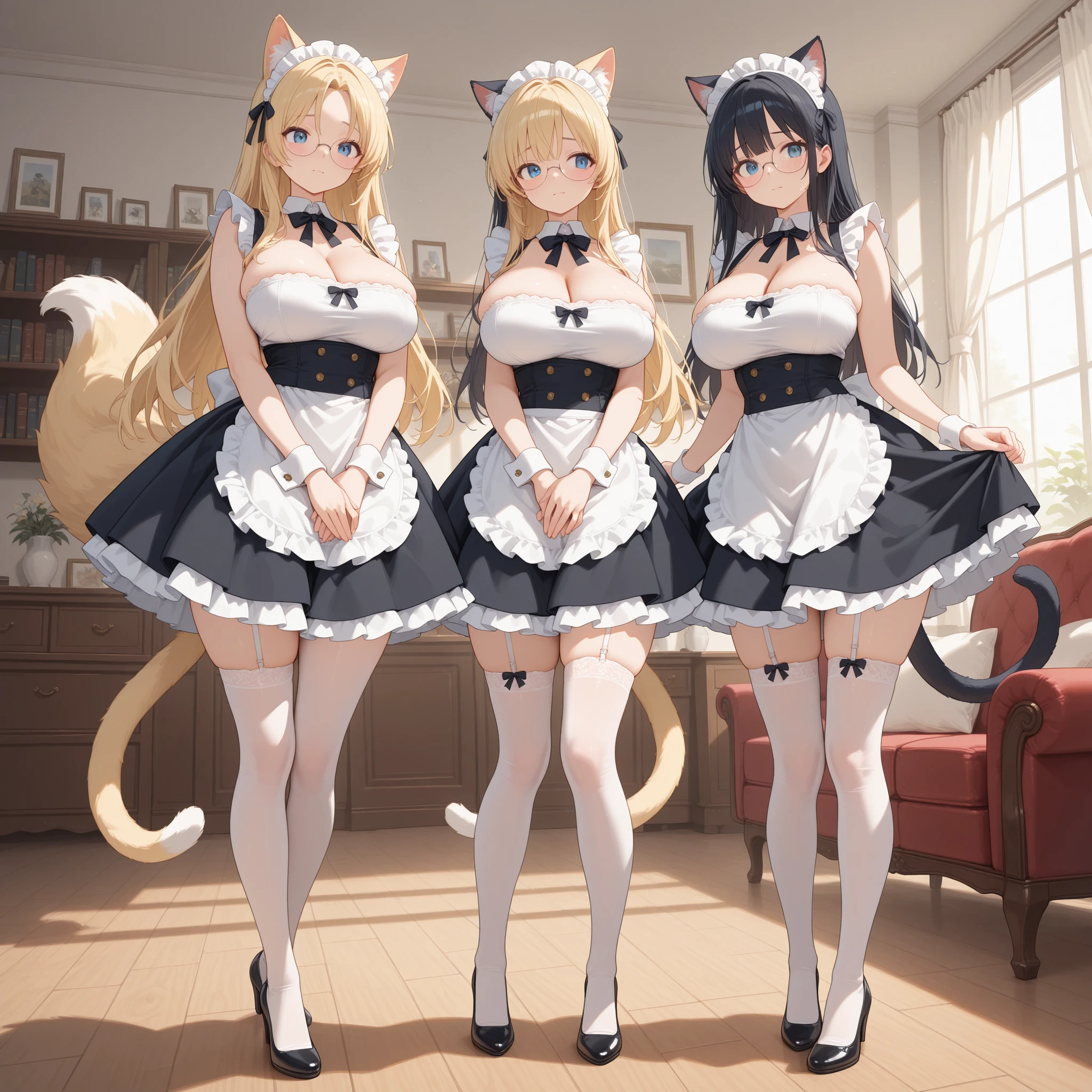 Anime girl in a cat costume stands in the room, like an anime character, Junko Enoshima from Danganronpa, Chiaki Nanami from Danganronpa, anime with cel-shading, Anya from Spy X Family, anime vtuber full body model, Rena noun 3/4, Hinata Hyūga from Naruto, 2D anime style