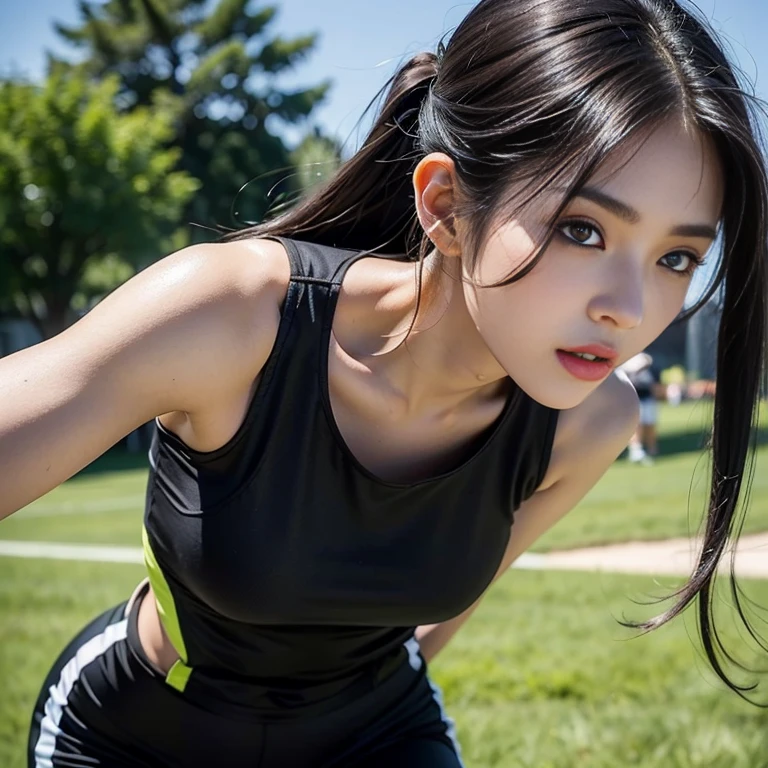 1girl, Full body 1 girls A photorealistic image of a female Asian runner in her early 20s, running on a scenic mountain trail. She has long, black hair tied in a ponytail and is wearing a bright red tank top and black running shorts. She also has a red visor and a white water bottle strapped to her waist. Her expression is one of determination and focus as she powers up the trail. The background is a lush green forest with tall trees and a winding trail. The lighting is bright and sunny, with dappled sunlight filtering through the trees. Photograph taken by Sony 85mm f/1.2
sky,street,Raw, cinematic shot, (sharp focus:1.5), (photorealistic:1.4), twilight lighting, volumetric lighting, ultra high res, 16K,dramatic lighting,