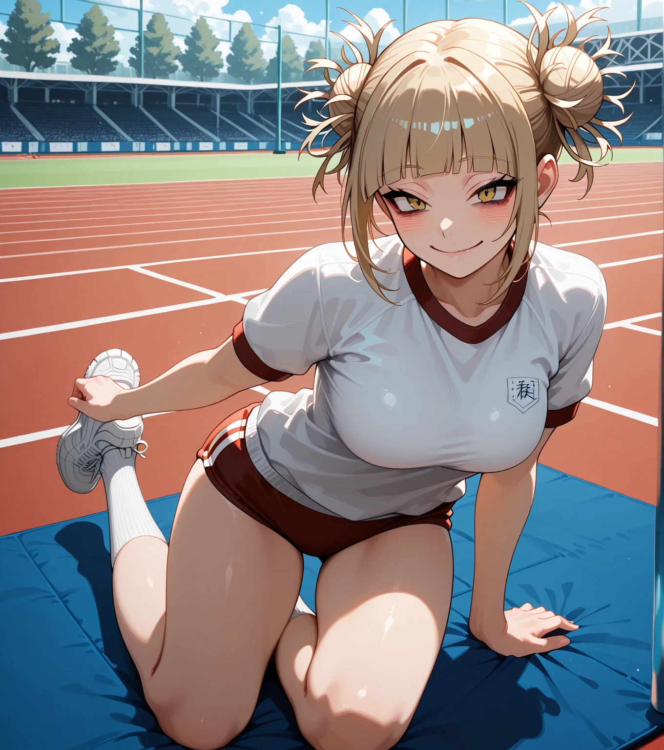 pieces fly、masterpiece、highest quality、Super detailed、High resolution、High resolution、8K portrait、Unity 8k壁紙のHigh resolutionCG、unity 8k wallpaper、cute type little:1.5、:1.5、Highly detailed CG unity 8k wallpaper、realistic、real person、cute type little、 portrait photography、shiny skin、High resolution、(16 years old:1.2)、(1 girl)、beautiful clear eyes、very detailed explanation、delicate face、nice lips、slender body、Same with big breasts thin waist、thin legs、(athletics stadium:1.6)、1 girl, cute type, perfect face, seriously, (blush:1.5),((There are a lot of people nearby:1.4))Same with big breasts,(nude:1.2),Detailed description vagina,show vagina,(spread legs),spread ,((cum in vaginas:1.3))
