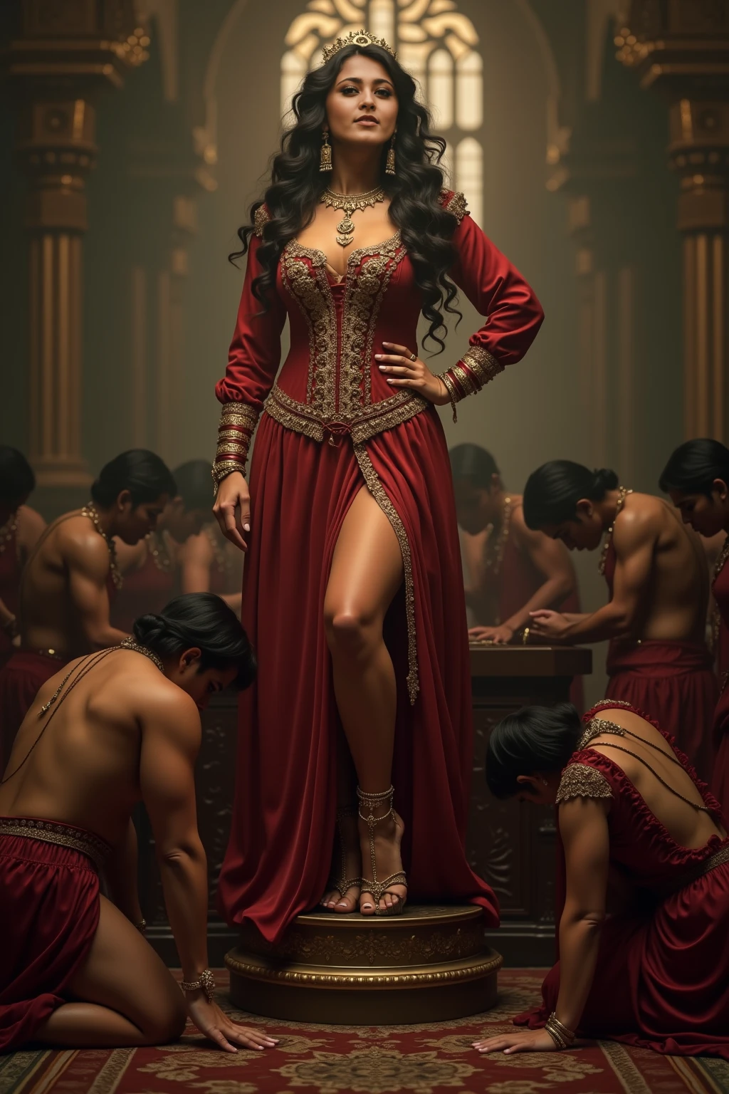 (masterpiece), A young realistic woman adorned in very elegant traditional sexy attire ( lots of jewellery), visible vulval, cute and sexy face, very enormous breasts( exposed nipples (naked)), sexy body type, sexy vulval, sexy smile. Indian wedding (realistic perfect face , Naked body) ,sexy cool tall, slim, fit woman, intricate and highly detailed, cleavage, long silver hair, body chain.