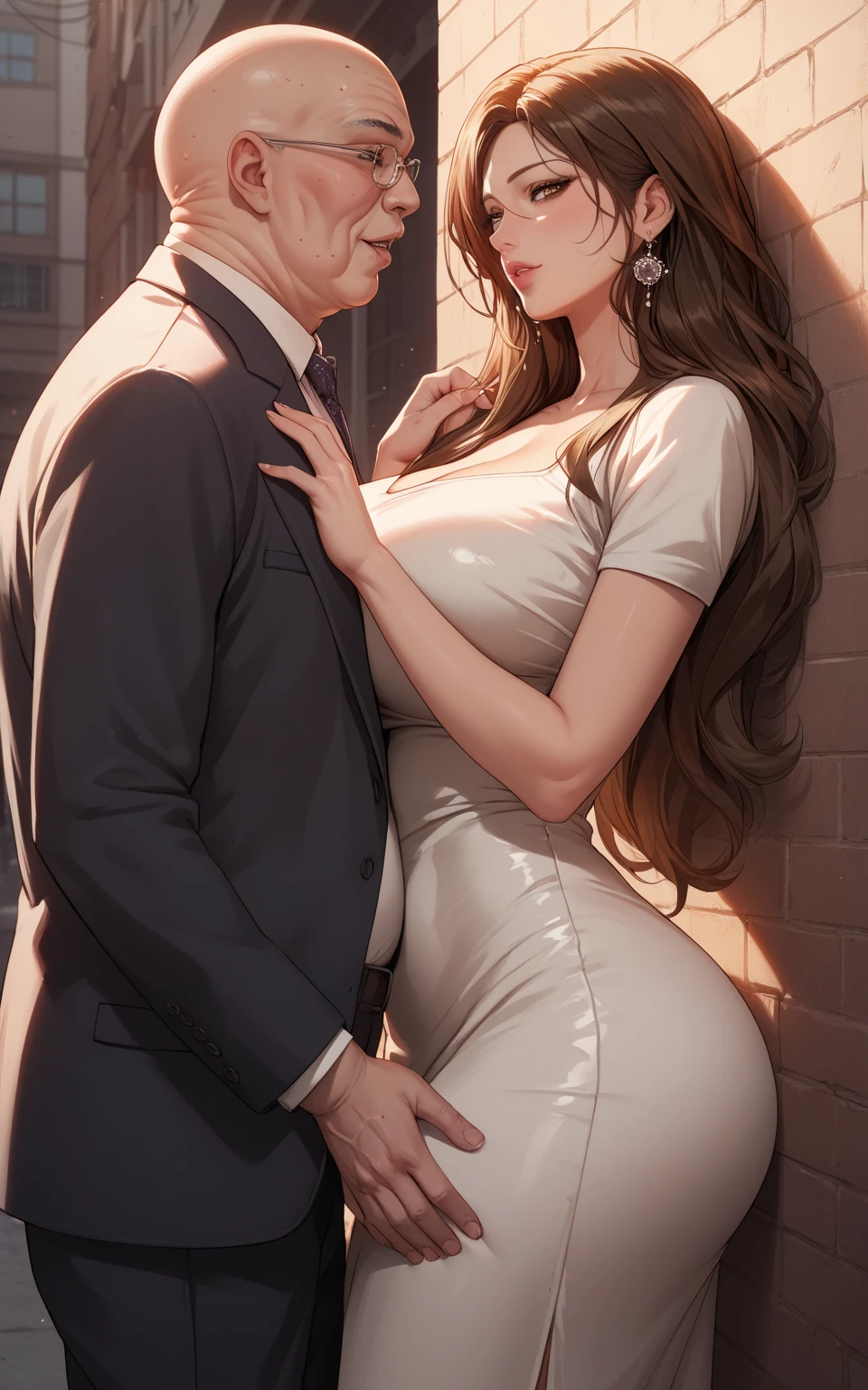 (1woman lady having french kiss with old man in suit in cabin, mature,wavy blunt silky hair , thin silk grey full sleeve blouse and fashion saree stripes and beautiful design, big long bell jhumka earrings, detailed alluring eyes, smooth detailed lips, beautiful face, smiling, navel, bangles, saggy breasts, photorealistic, 8k, hyperdetailed, vibrant colors, studio lighting, masterpiece, cinematic composition, dramatic lighting, intricate details, highly realistic skin textures, volumetric lighting, beautiful intricate jewelry, warm color palette, natural lighting, elegant pose, beautiful detailed expression, hyper realistic rendering, seamless blending, flawless skin, glowing skin, delicate features, breathtaking realism, striking composition),tall , necklace, bangles ,navel,full body view
