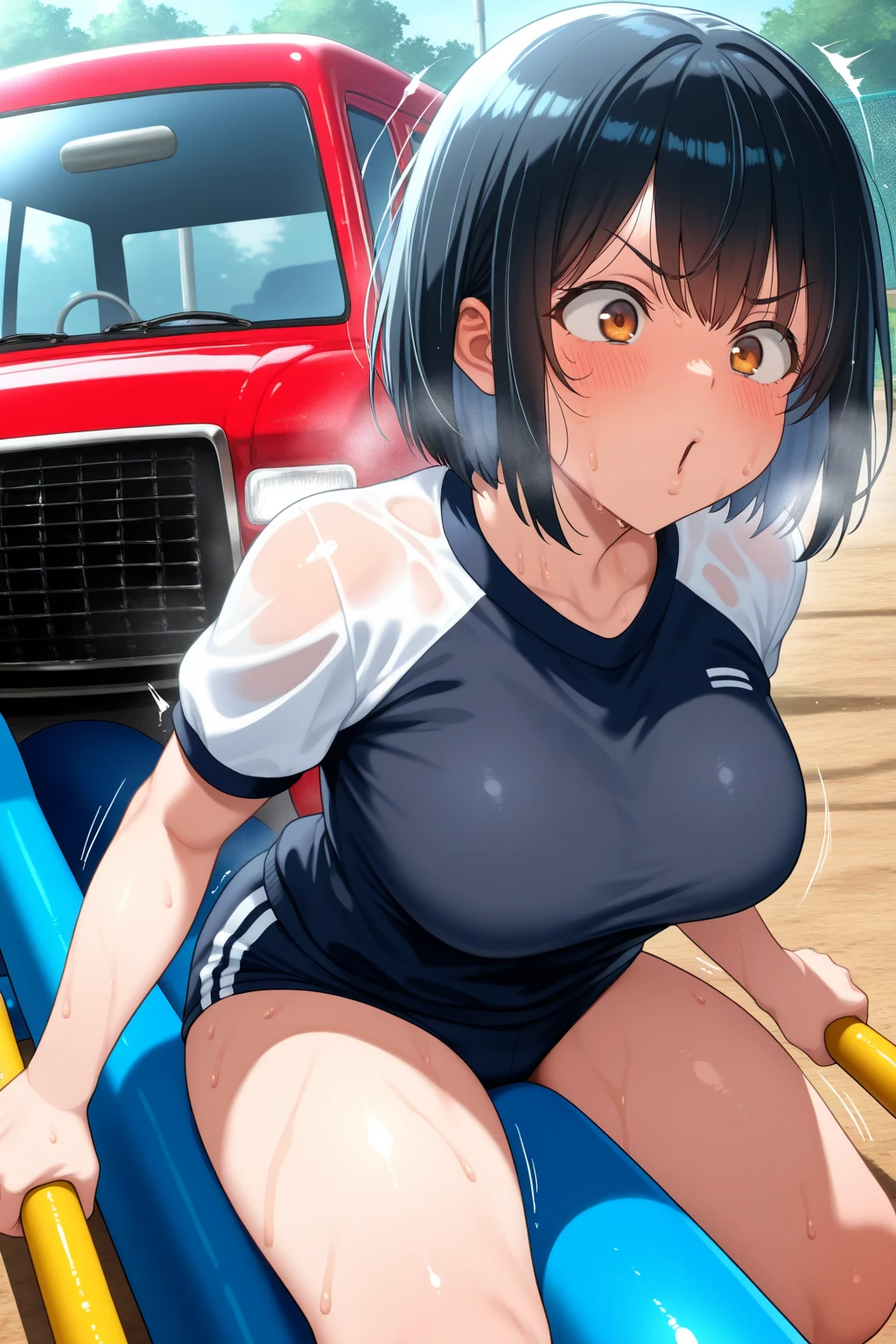 masterpiece, Highest quality, Nico_Yazawa,High resolution, 1 Girl, alone, Brown Hair, short hair, Twin tails、Purple eyes, , , (Cleavage)、(Beautiful thighs), Carrying a red backpack, (randoseru backpack:1.2) Sweaty、Thick thighs、Highest quality、4K、One girl, 8-year-old, , cute, Grin, (Surrounded by men in the park))、、Thick thighs、Semen from the penis、Bukkake、Bukkake、(Bukkake)With projectile、Blowjob、Lots of passersby、Ahegao、Spread your legs、(Handjob)(Blowjob)Knee socks、Plump、Big Breasts、Bodysuits, Big Butt、Shiny Feet、Sucking penis