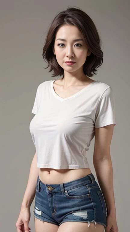 neat college girl、(white t-shirts、The skirt is dark blue、shortsleeves)、Outside the field、(Slimed)、Photorealsitic、detaileds, Skin Texture, ultra-detailliert、Delicate and sexy collarbone、A smile、Super Detailed Face、Detailed lips、A detailed eye、二重まぶた、tiny chest、Smaller chest、small tit、Small、flat breast、Chest emphasis、Delicate body