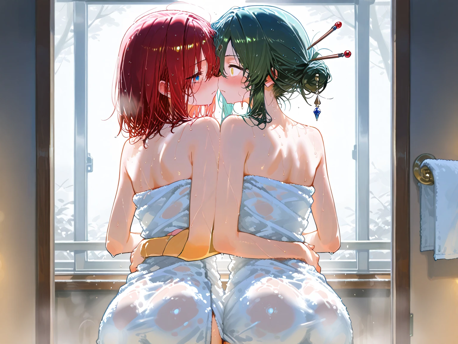 (( straight face picture )) ((best quality)),  ((Masterpiece)), (details), ( Bright picture ). alhaitham, gray green hair , childe, orange hair , genshin , naked body , ( picture of two people  )  , Turn your butt towards the screen. ,red face ,sexy pictures , male figure
