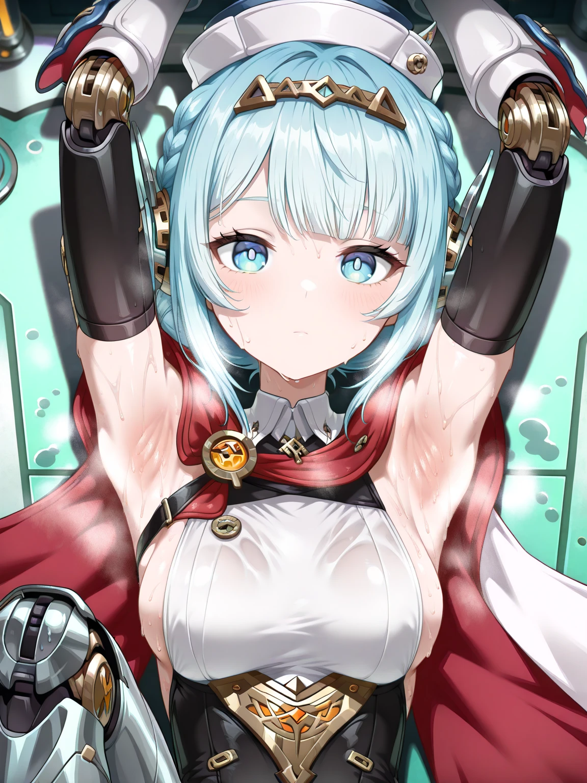 Highest quality, masterpiece, Ultra-high resolution, female、Big Breasts、Elf、guillotine、Head yoke、Dead、すでにguillotineで首を切断された、Headless body、Rolling Heads