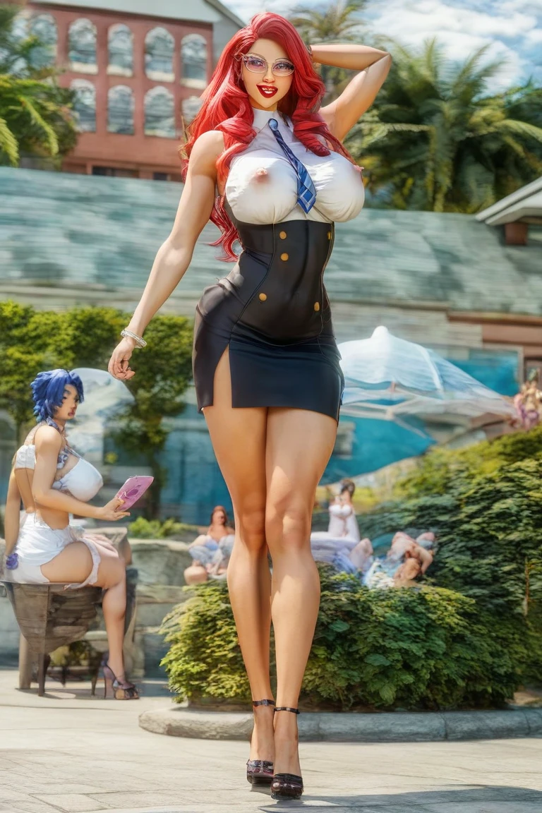 Two busty naked beauties stand in the middle of the picture(Taking a full-body shot of two beautiful women)(The two beauties look embarrassed.)(20-year-old)(one person)(Exact number of legs)(Exact number of arms)(Completely naked)