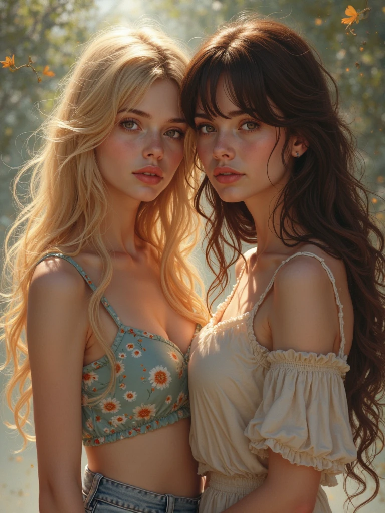 ultra realistic professional from back, looking to camera ((( 2 lady, one redhair the second blonde hair ))) (photo 1028k qhd) by (James C. Christensen:1.2|Jeremy Lipking:1.1), (Dittmann Anna:0.3), (jiner:0.3), (mise au point nette:1.3) lndswgnr,High detail, instagram top model,blonde hair, beautiful detailed baby blue eyes, k eyes,(eye (eye makeup: 1.2) sleeping Pose of the Instagram model, perfect button nose, attractive lip shape has an upper-to-lower lip ratio of 1:2, perfect ivory skin confiant, (((anatomycally perfect 25 old ladie hand,finger, nail))),fille en forme Fille maigre et sexy, breast:1.2, anatomie parfaite, Perfect symmetry:1.2, Realstic position, realistic and gorgeous face:1.2, perfect face, highly detailled, happy, confident, ighting cinematic, Lighting scene, soft lights, instagram standing pose (((baby blue eyes,, Fille maigre et sexy, breast:1.2 perfect charming face, attractive lip and nose, 2 woman one res hair one blonde hair hugging each other wearing yellow transparent dress near lake, romantic view , laying together