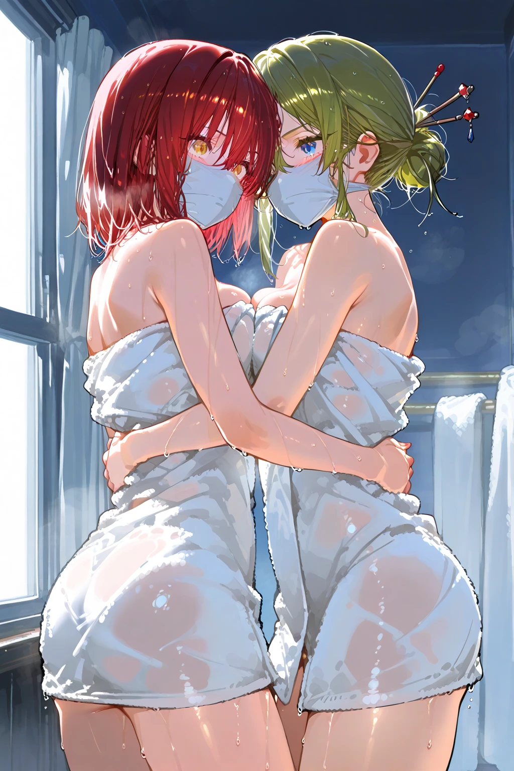 One girl anime styled。girl with。Blue eyes。 in estruig fox Tail。Looking at the camera,fox ear, pink hair, white crop top, fox tail, girl 18 old , utral light, sitting in the bedroom,hair hair, wear pantie, wear dress, salon,Wet and see-through、cute little、blushed、Chest cleavage、thighs thighs thighs thighs、No bra、witheout panties、high-level image quality、Vivid、high detailing、(( breast: 1.2)), ((blush face: 1.3)),((wet clothes:1.5)),wear white legwear,pink bikini,,((peeing:1.5))