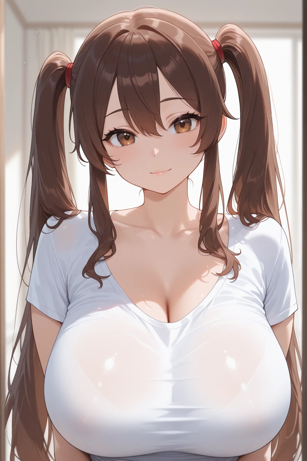 Chibi, busty, Ochako Uraraka, very big chest, kawail realistic nude very long breast, side image
