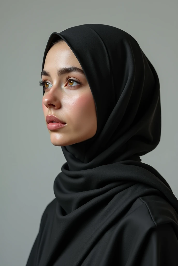 Photo of a serious woman with headscarves and a piercing gaze in profile