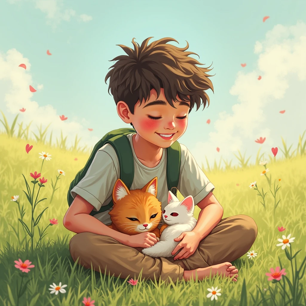 Boy with kitten, Florido Park, butterflys, Birds,