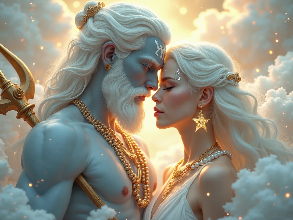 A portrait of King Shantanu, mesmerized by Ganga's beauty, with a lovestruck expression, gazing at her.In dall e-3 style