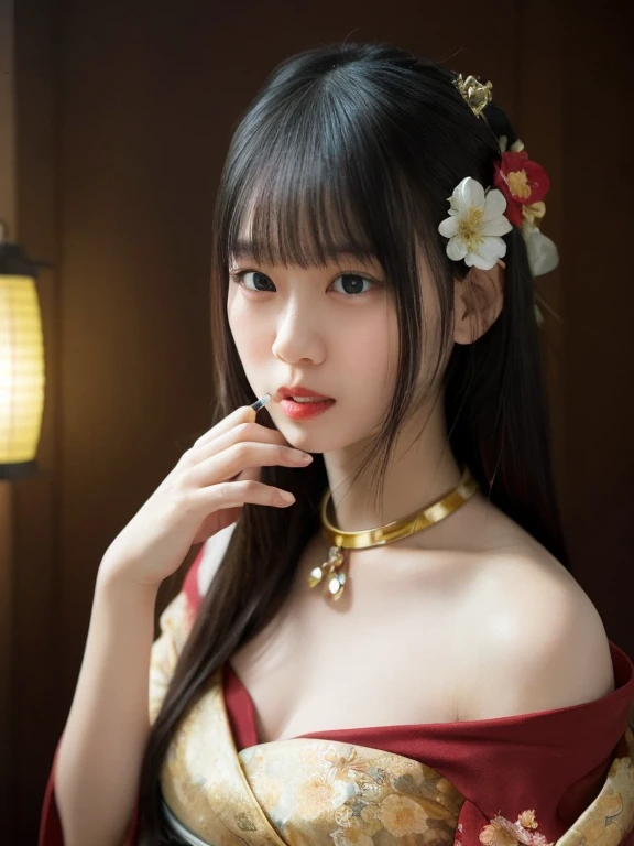 One girl, High resolution, Long Hair, smile, chest, Black Hair, Simple Background, High resolution, Highest quality, High-resolution model, High detail, Japanese、Shrine maiden costume