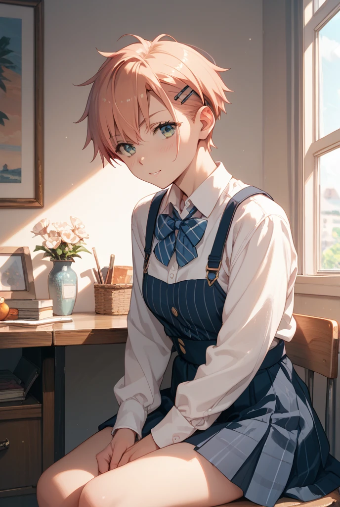 One male character, adult, yandere, soft smile, completely black eyes, red hair, stylish and modern clothes, pale skin, looking at camera, resting his face on his hand, date night, warm colors, creepy soft smile, love sick, bishonen.