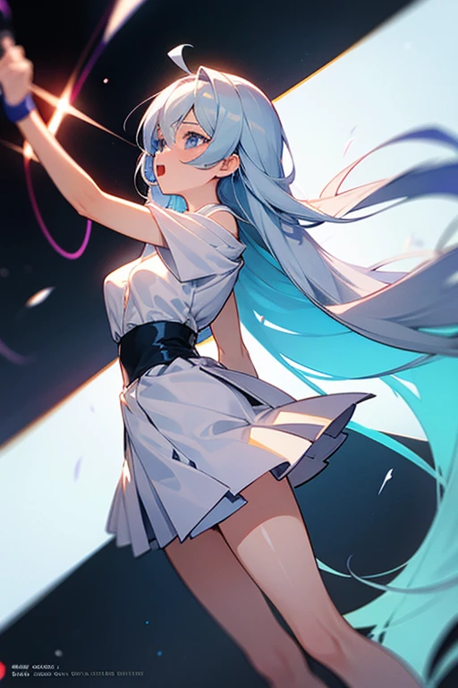 ballerina Pretty girl Light blue long hair Twin-tailed adorable smiling White glowing ballet leotard Practice area