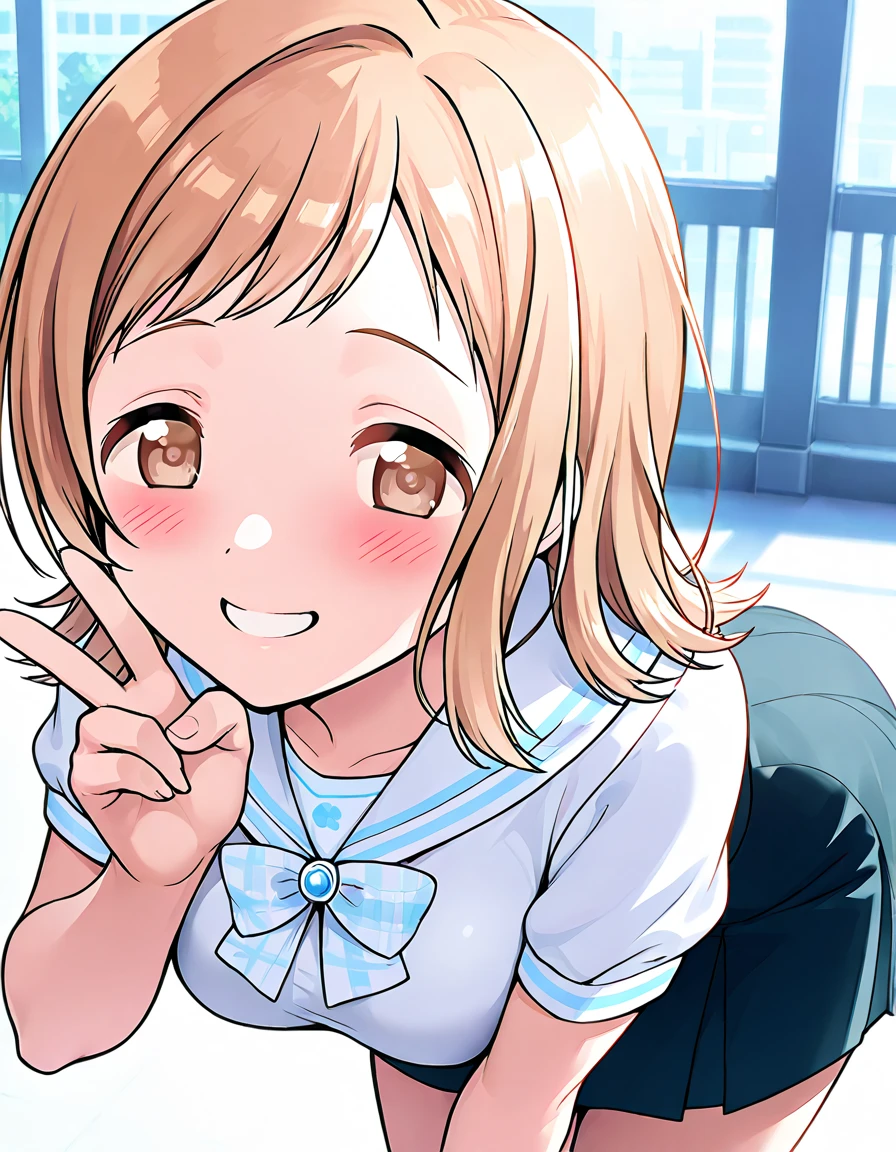 Let's think step by step,Highest quality, masterpiece, Ultra-high resolution, 8k,Show anime style ,Soft Line Art, Digital Enhancement, shojo anime touch, shojo manga core, Flowing fabric, Soft Drawing, Ultra-Definition Digital Anime Art, Clear facial depiction, Super detailed girl cartoon character art, Ultra-detailed manga style, Highest qualityの色,(((Upper body close-up))), (Tabletop,Highest quality:1.4),(8k,RAW Photos,Like the picture:1.2), (((She has her eyes closed and her mouth open, smile))),Detailed skin,Detailed face,A woman with short brown hair, Anatomically perfect hands,A little chubby,Small breasts,Small butt,Cute Face,
