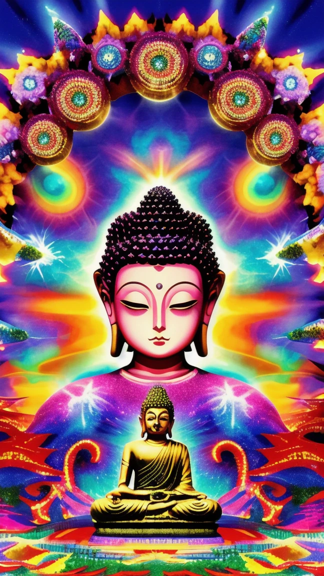 a ying yang symbol of aether and dark energy , flowing fractal image of buddha in rainbow colors, stable diffusion,
((photo raw)), soft lighting Chromatic Aberration and volumetrics dtx and sharp focus , ,