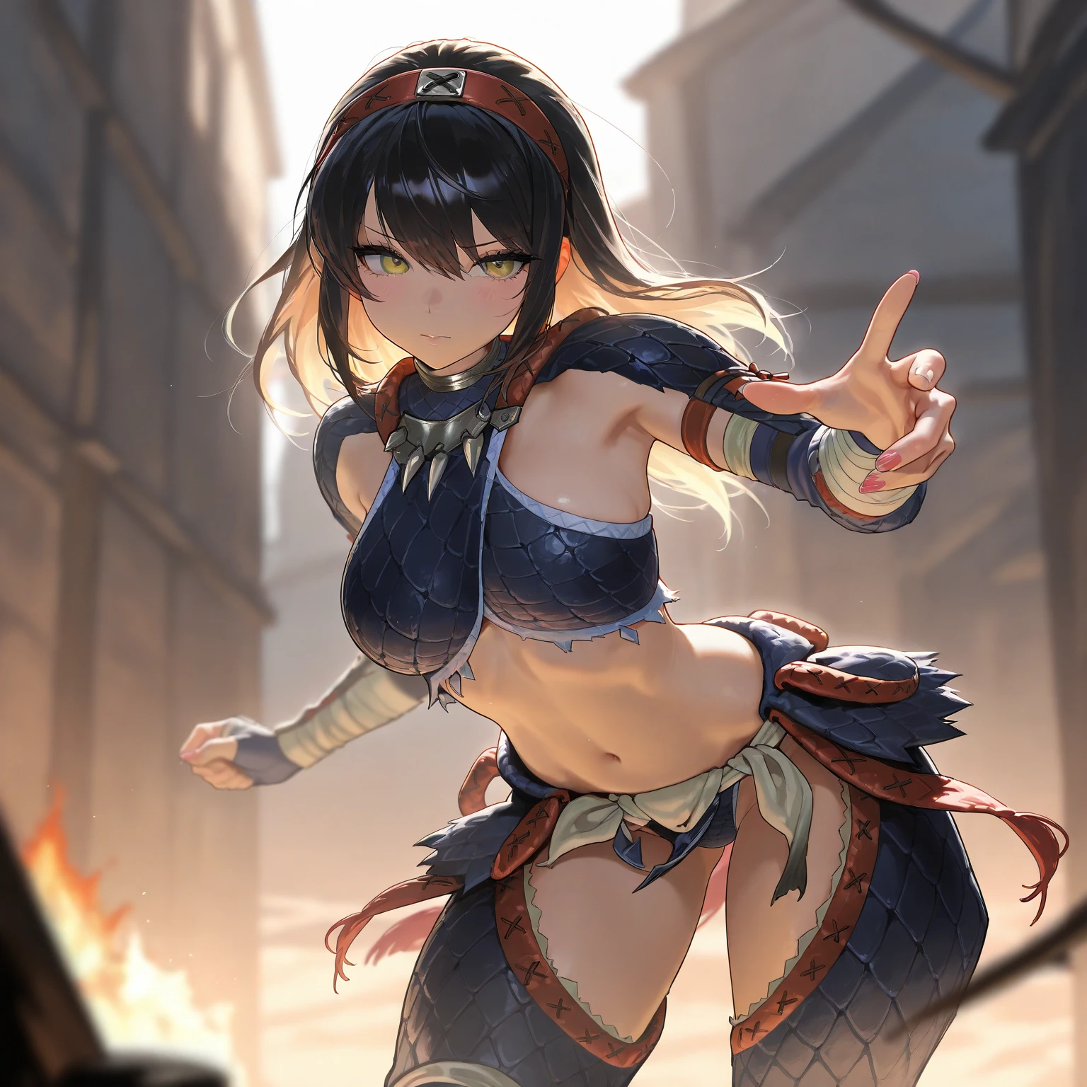 masterpiece, best quality, beautiful art, high resolution, well formed hands, body and fingers, 1 woman, solo, Xiangling, grown up, adult, big breasted, cleavage, full body, , wearing a Bremerton kung Fu cruiser outfit, sexy and skimpy chinese dress outfit , long  hair, hair ornament, gorgeous legs and thighs,  she is fighting in a combat match at a martial arts tournament, she is getting ready to fight, making her guard pose, action and fighting scene, about to hit the viewer, looking at the viewer, sweating , feeling confident and proud, smiling joyfully and happily, charming her opponent with her beauty, bouncing  breasts, fighting scene, martial arts tournament on the beach 