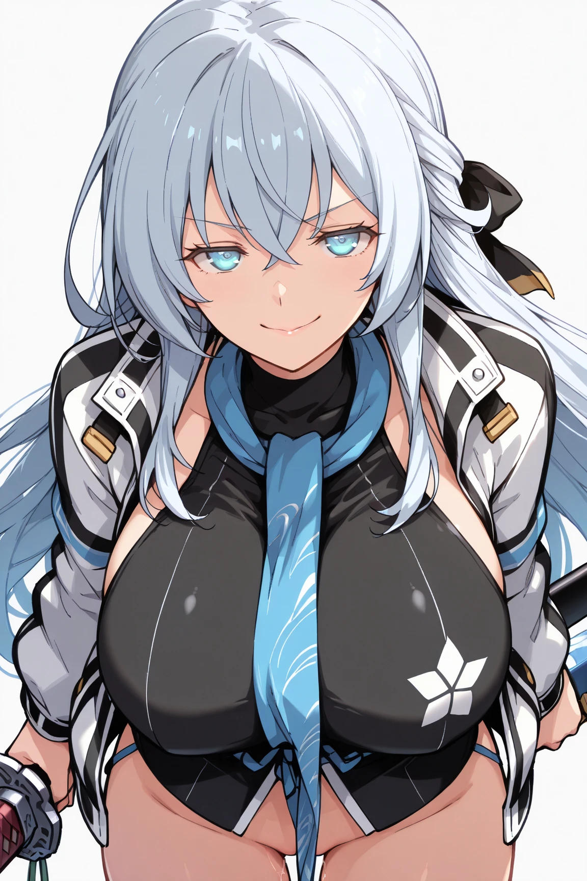colorful, 1girl, mature, grin, v-shaped eyebrows, platinum hair, wild shaggy hair, purple eyes, pink goggles, large breast, holding a steel baton, silver sand, glow, glowing weapon, magnet particles, construction site uniform, wallpaper, chromatic aberration,