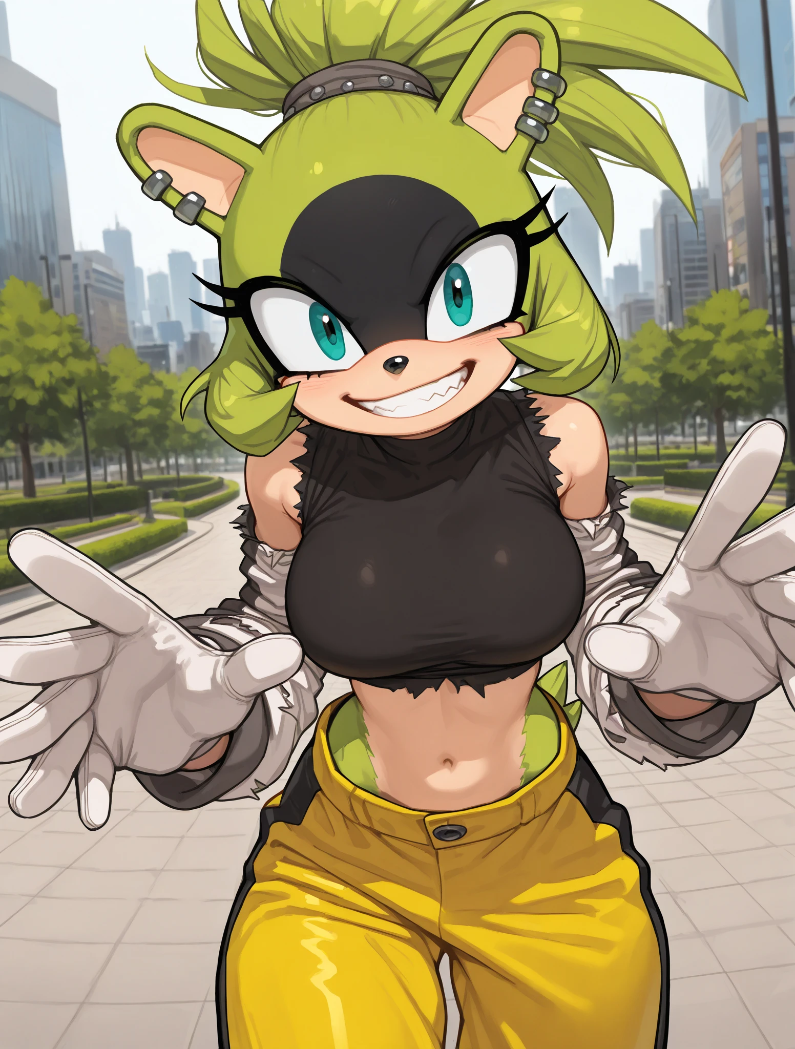 surge the tenrec, female, blue eyes, ((nude, pussy)), grin, teeth, detailed body fur, detailed face, detailed eyes, glistering body, shiny body, gorgeous body, uperbody, small breasts,