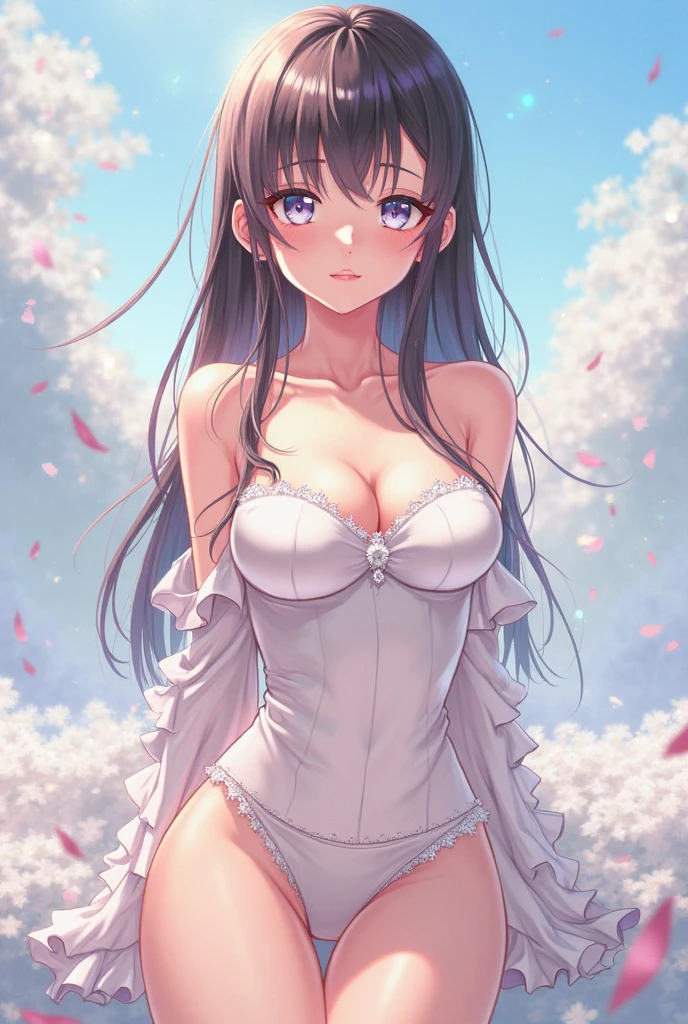 Amazing Chitanda, There is only one beautiful girl,Purple Eyes, Black Hair, Very red face,Very white skin,Glowing skin,Skin as delicate as porcelain,Naturally straight hair, Straight bangs,Extremely refined,Open lips,Long flowing hair,Beautiful Girl, Like a dream,Slim,Slim waist,Soft, (Sensual), (Kawaii), Dream quality,Beautiful big breasts,Transparent dress,Areola,Completely naked,White gloves,Flower decoration,Deep V neckline,Loose neckline,Wide neckline,Walking in school,Place your hands on your inner thighs,Sweaty and sweaty,Underwear Rain,Next to the cherry blossom trees,Back to,Lean over,Hips,Side body,Gluteal groove,Completely naked buttocks,Bare back,Completely naked back,Light transmission,(no pants),nopan,pussy juice,Bare shoulders,Bare neck,Exposed collarbone,Exposing breasts,Exposing breasts side,Exposing breasts,Show your waist,Show your buttocks,Show your thighs,Exposing the groin,(No pants),extremely shy,Ultra-high resolution, (masterpiece:1.2, best quality), (Delicate and beautiful eyes: 1.2), (Beautiful and delicate face)