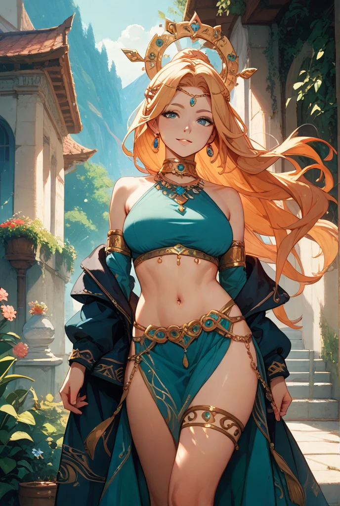 The Fox Godess, Beautyful, Silk,Clouds,Fox Tail, Loincloth, Golden Blue Metal Top, Forest,( bokeh )