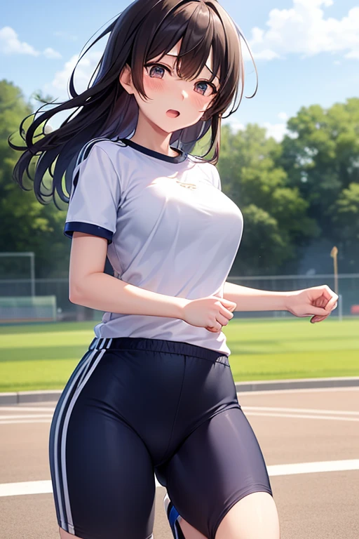 masterpiece、Mastepiece、22 year old anime girl、Random hairstyle、Perfect proportions、Wear sports tights、The background is a park